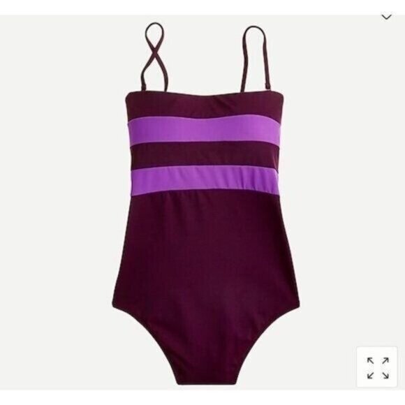 J.CREW One Piece Swimsuit Plus Size 24 Colorblock Bandeau Straps Lilac AX966 NEW - Picture 2 of 8